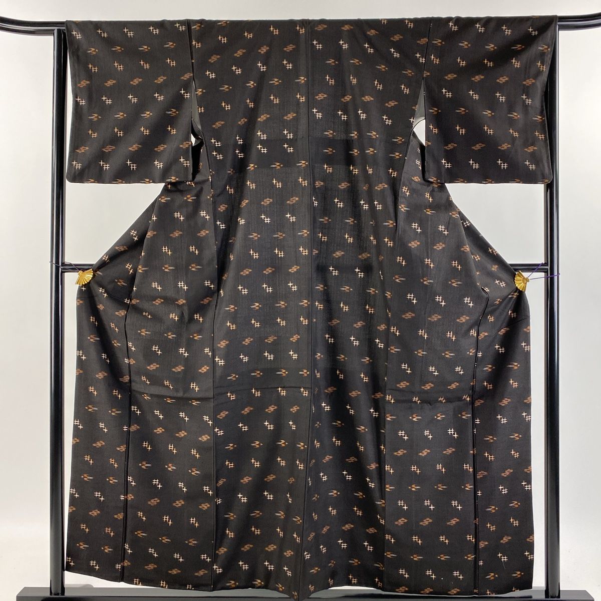 紬 身丈158cm 裄丈65cm M 袷 燕 縞 焦茶色 正絹 美品 名品