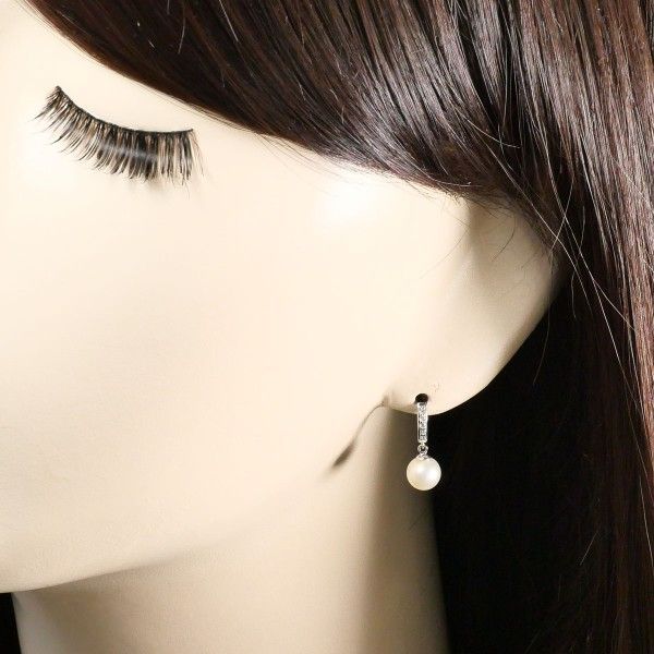 K10WG ピアス earring パール （真珠） ジルコニア 総重量約1.4g