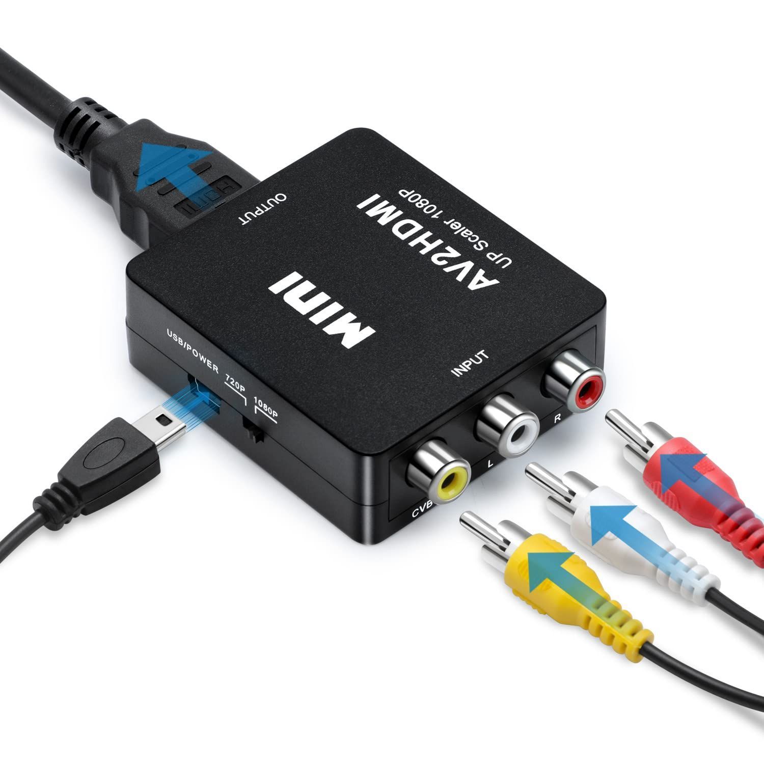 【特価セール】コンバーター 変換 アナログ RCA RCA コンポジット HDMI （赤、白、黄） 3色端子 to hdmi to 変換アダプタ TV AV Box、古いDVDレコーダー、カセットデッキ、古いゲーム機（PS1、PS2、PSP、SFC、Wii、N