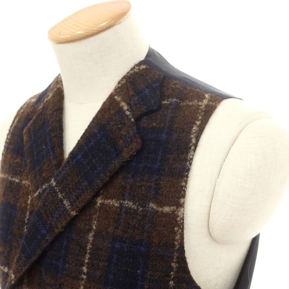 タリアトーレ TAGLIATORE ツイードウール チェック ダブルジレ ベスト ブラウンxネイビー サイズ44 メンズ