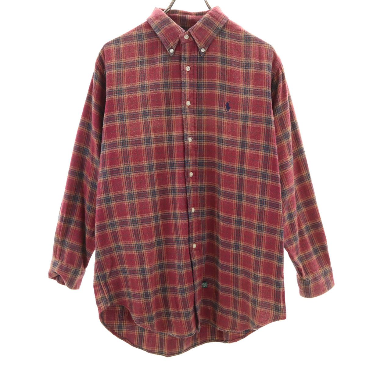 POLO COUNTRY RALPH LAUREN ポロカントリー ラルフローレン 80s 90s オールド チェック柄 長袖 ボタンダウンシャツ L レッド系 メンズ 古着