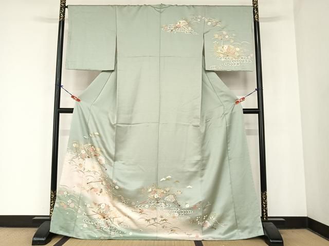 平和屋着物○訪問着 流水扇花文 暈し染め 金彩 三越扱い