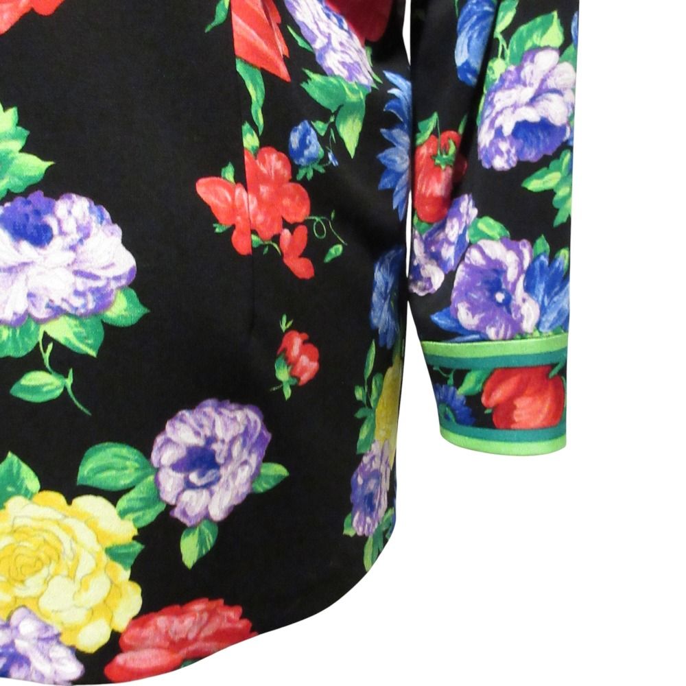 美品 レオナール Tシャツ カンカン素材 ラインストーン ブラック 総柄 L 美品 LEONARD FASSHON レオナール 花柄 カンカン素材 長袖シャツ