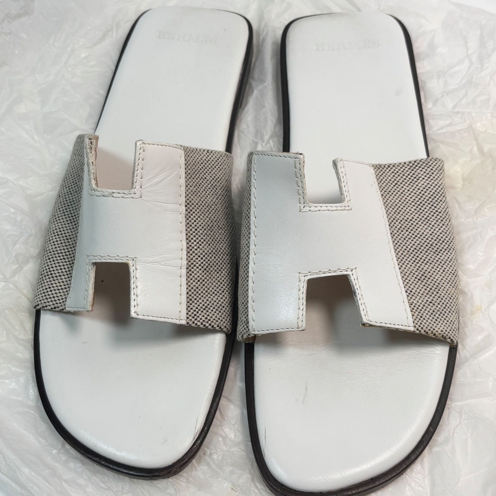 送料無料】Hermes/エルメス/サンダル/ホワイト/38/約25.0cm/Hモチーフ