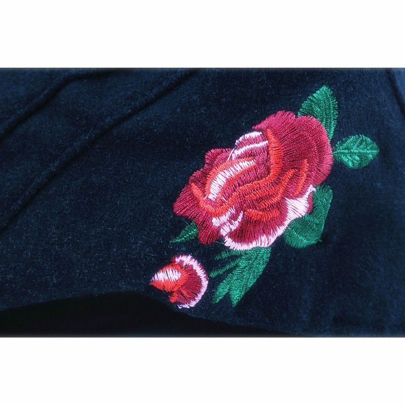 ハンチング帽子 薔薇刺繍 ウール混 キャップ 56cm~58cm NV HC185-2