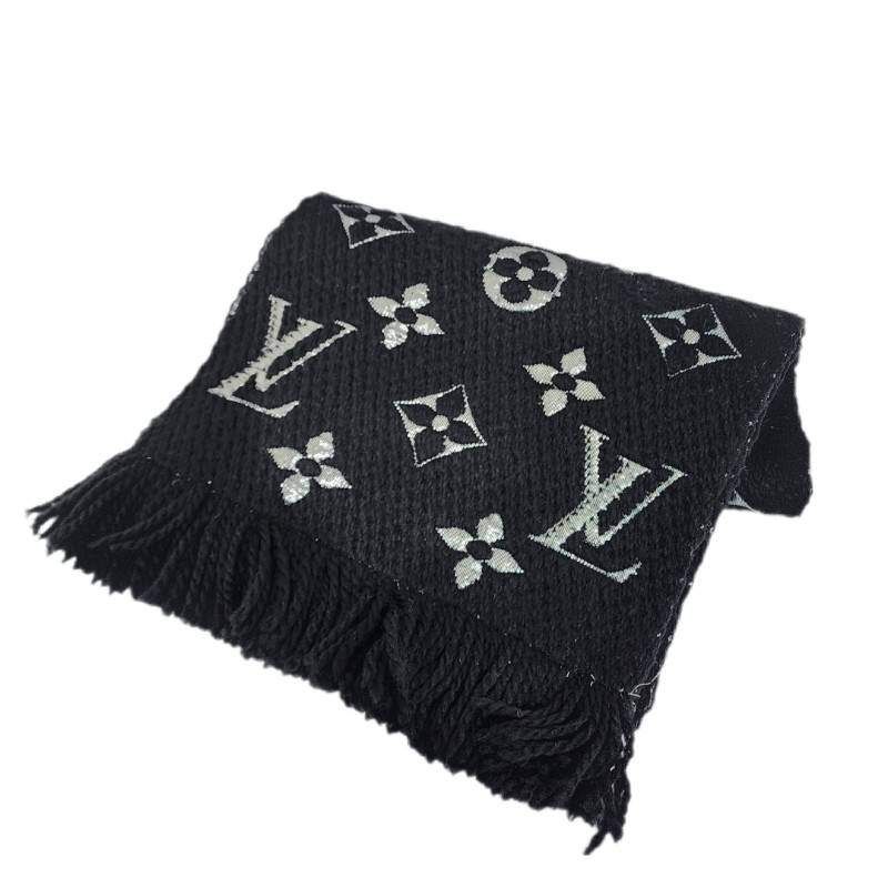 LOUIS VUITTON ルイヴィトン エシャルプ ロゴマニア シャイン M75833 ブラック ウール シルク マフラー レディース 12510K34
