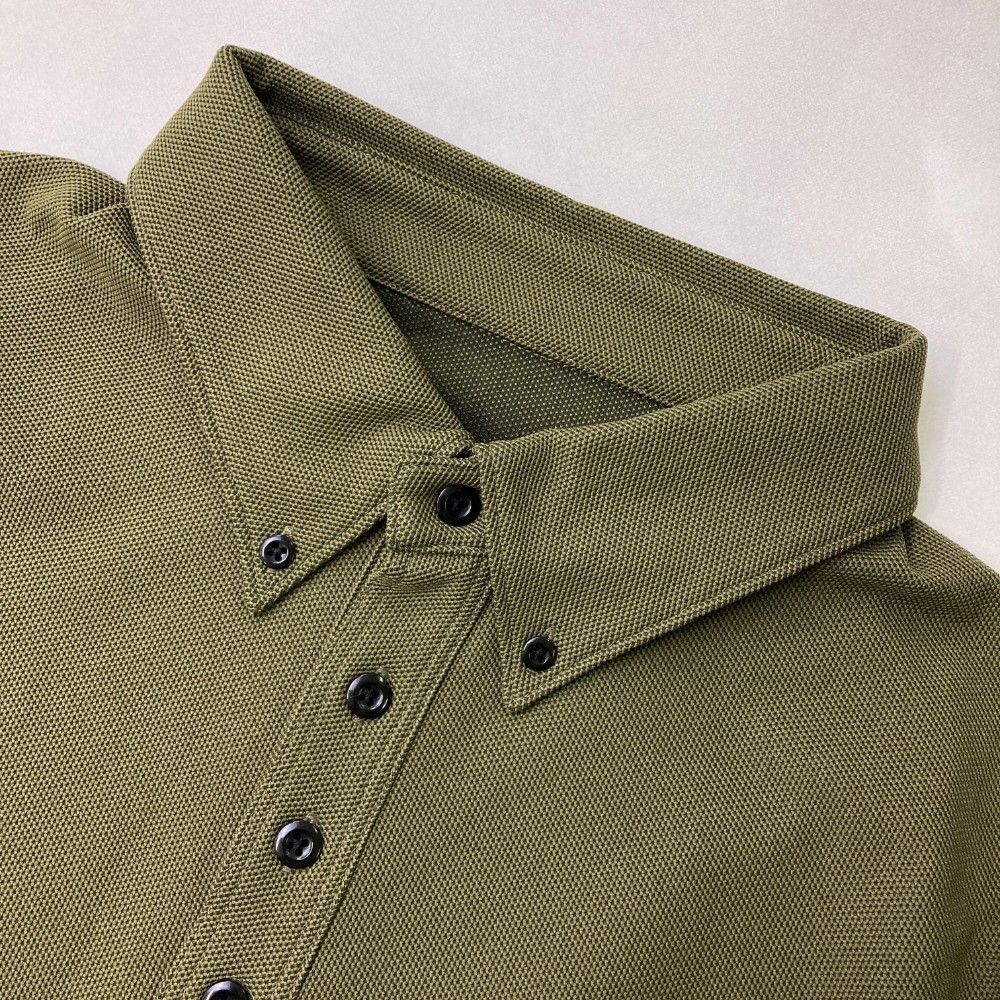 サイズ：XL IZREEL イズリール 長袖ポロシャツ ボタンダウン カーキ系