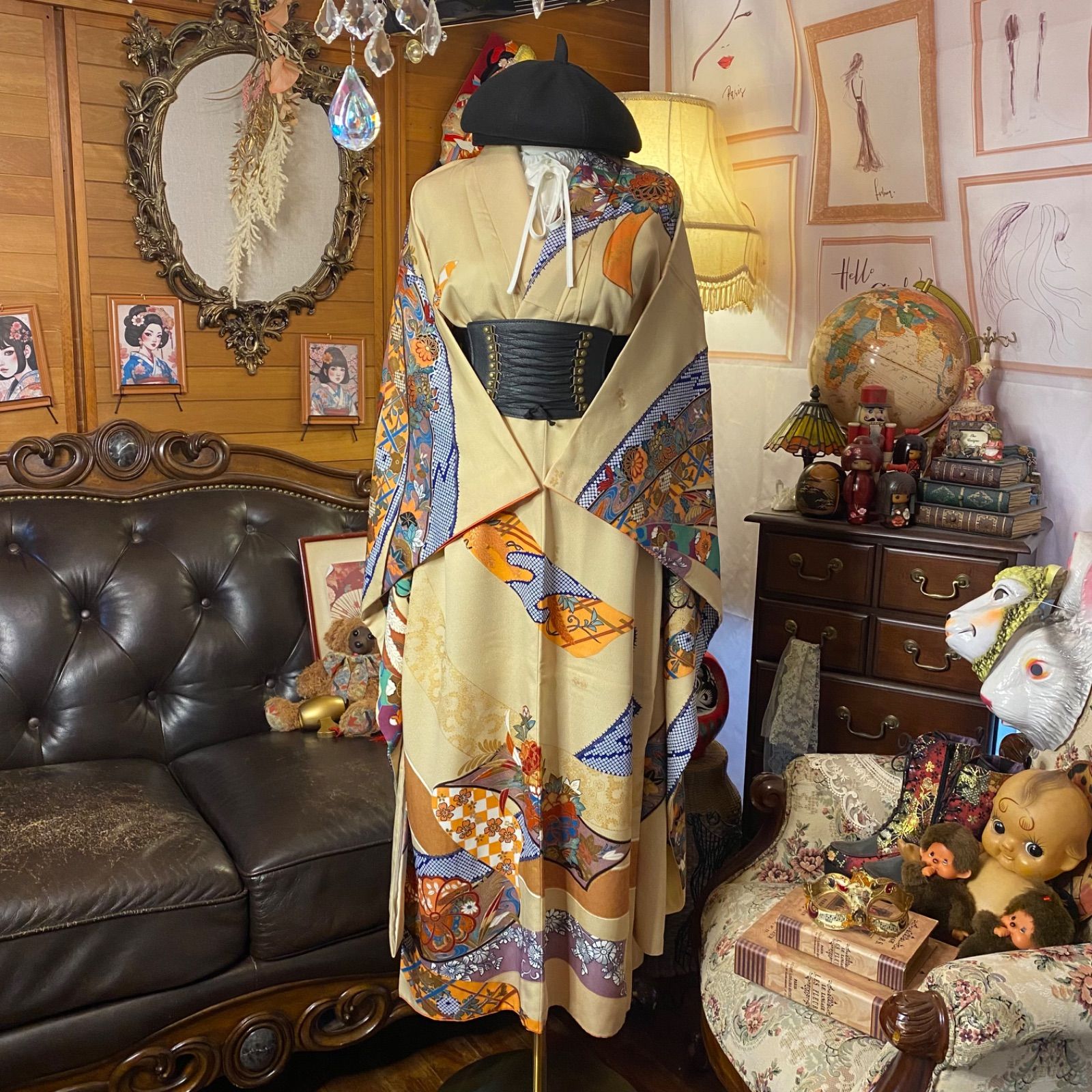 ハンドメイド ミルクティーベージュ×束ね熨斗と四季花