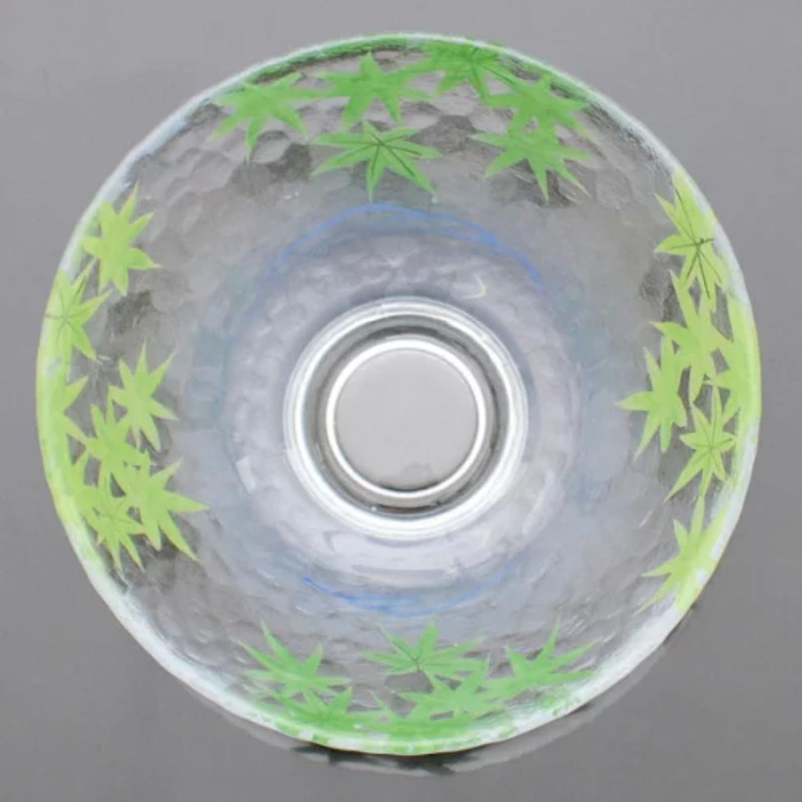 b349 【新品・未使用】平茶碗 ガラス 青楓 （耐熱）八木海峰 紙箱 茶道具 b349 【新品・未使用】平茶碗 ガラス 青楓 （耐熱）八木海峰