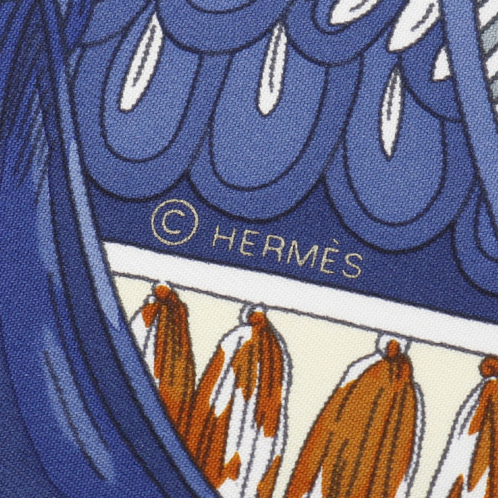 エルメス HERMES スカーフ カレ90 Tapis de selle ブルー系 シルク