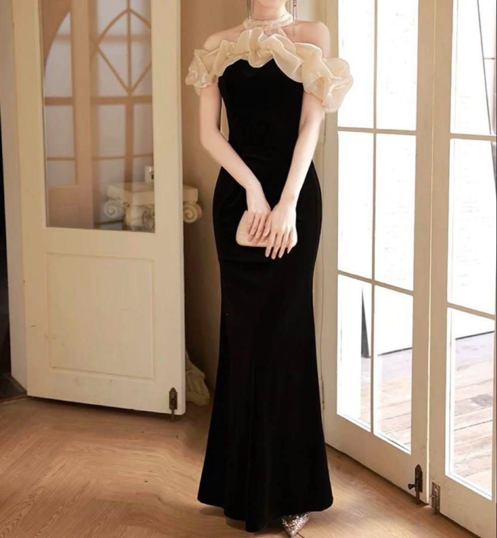 胸元のフリルがオシャレなマーメイドイブニングドレス♩.• 新品未使用 レディースファッション 人気商品 胸元のフリルが