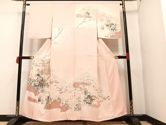 訪問着 流水に梅 暈し 金彩 KK-2128 平和屋着物□訪問着 流水枝花文 暈し染め 金銀彩 正絹 逸品