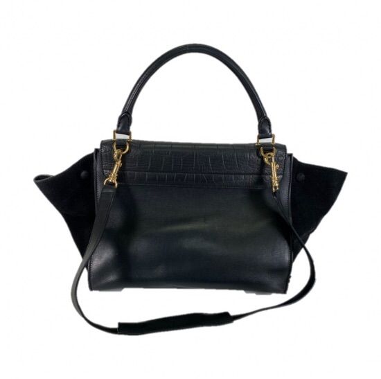 【美品】 セリーヌ トラペーズ クロコダイル 型押しレザー ハンドバッグ セリーヌ] CELINE セリーヌ トラペーズ クロコ型押し カーキ