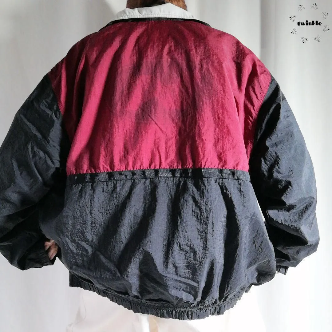 90年代NIKEマルチカラー刺繍ロゴナイロンジャケット黒赤白L古着