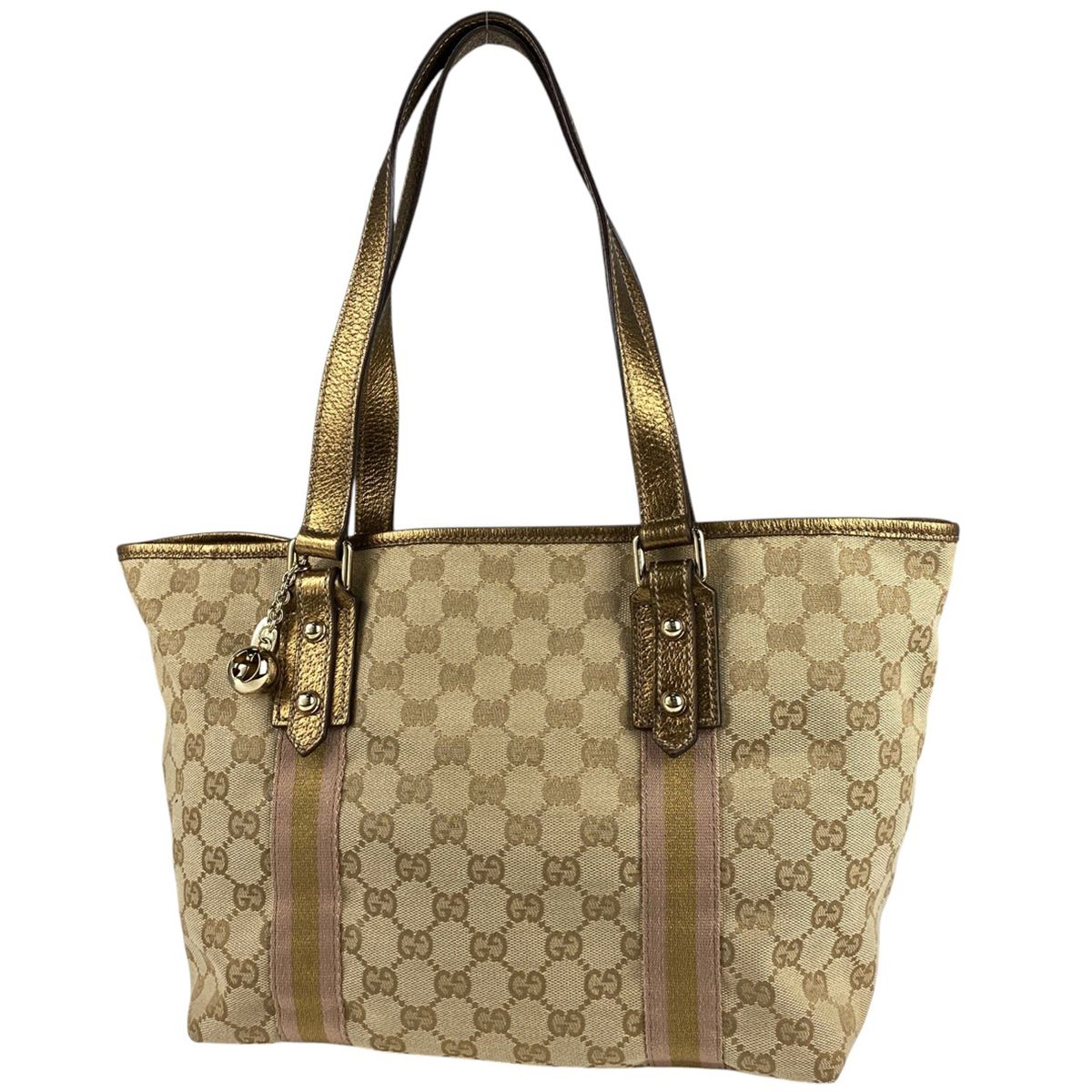 値下げ/希少色 グッチ ハンドバッグ GG キャンバス シェリーライン