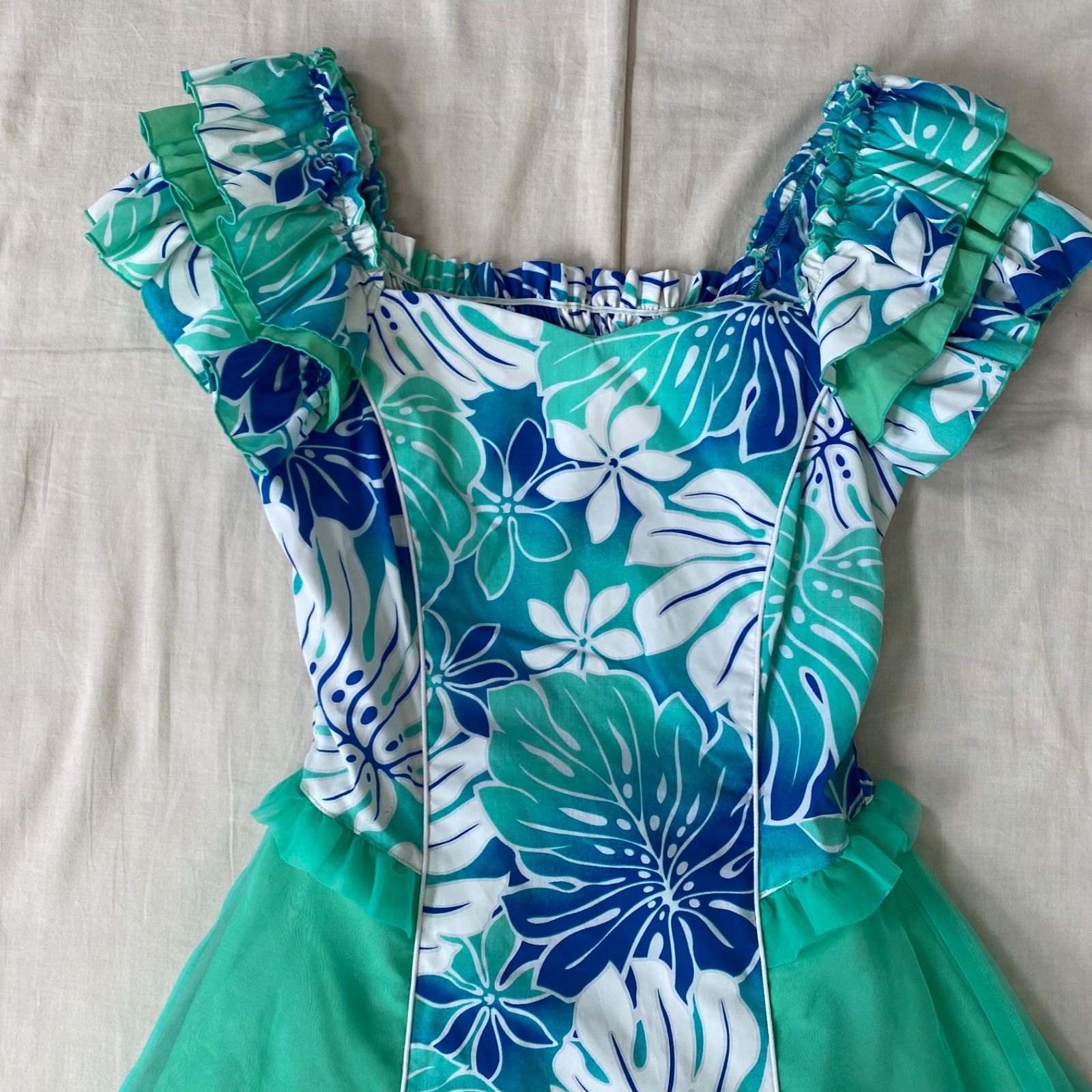 日本製 フラダンス衣装】スカイブルー ALOHA STANDARDS 水色 白 日本製