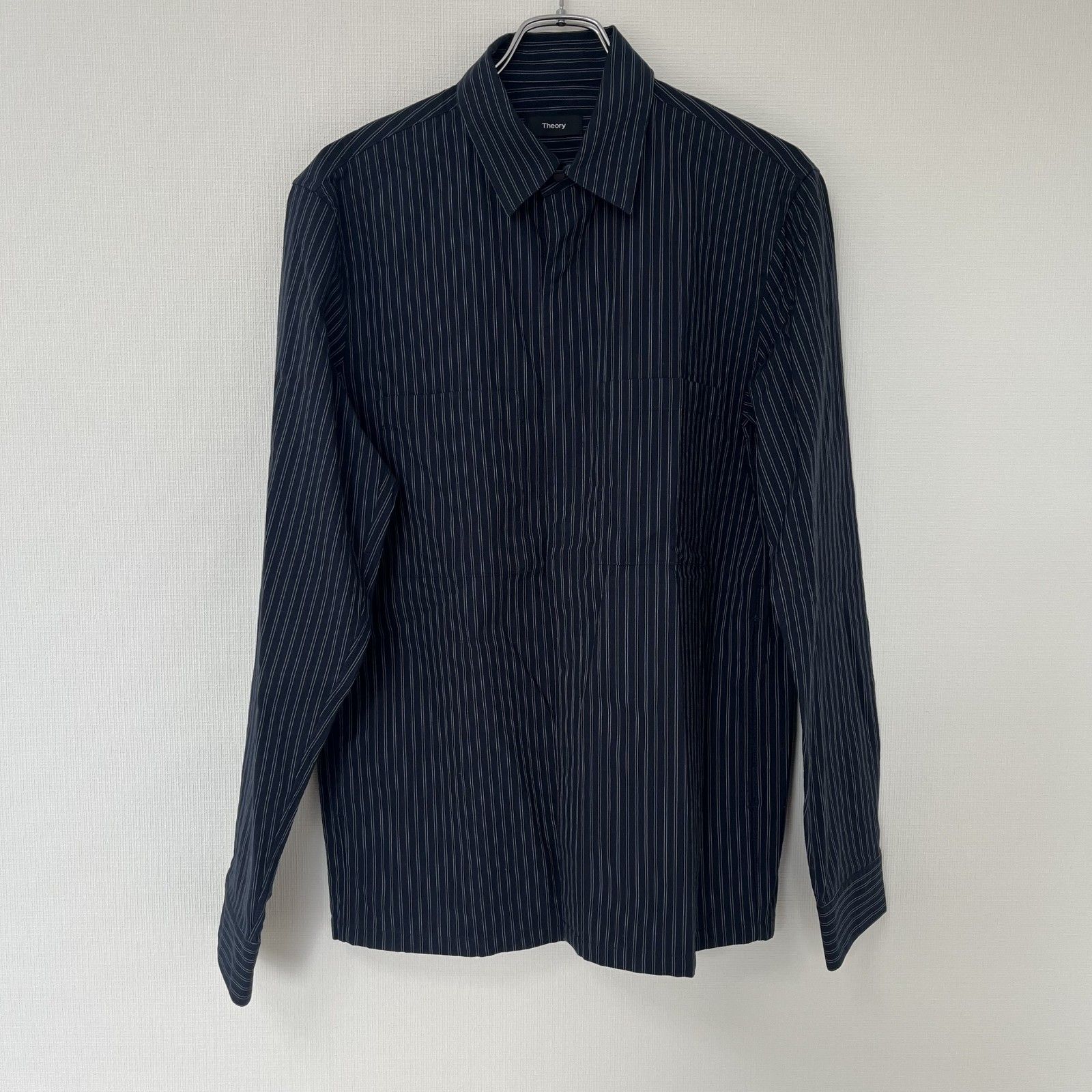 【Theory】セオリー　ネイビー系　M　長袖シャツ　ストライプ　スーツ　シンプル　美品