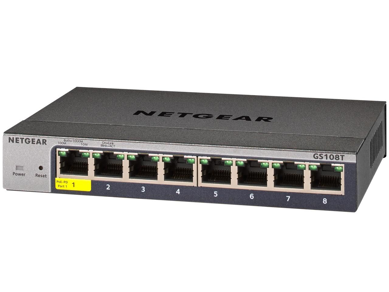 【新品・2営業日で発送】NETGEAR ネットギア GS108T ギガビット8ポートPoE受電対応 スマートスイッチ Insight対応(GS108T-300JPS)