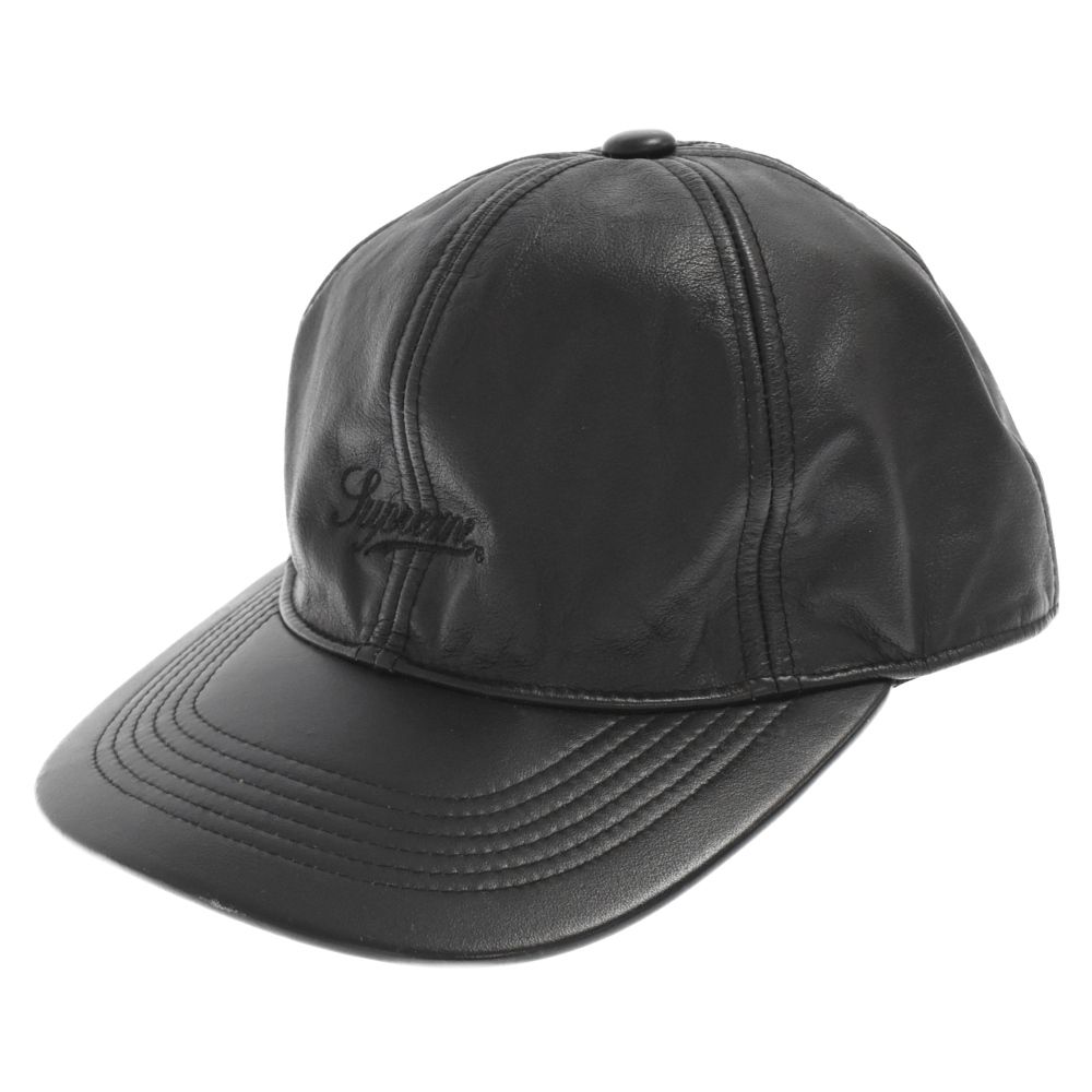 SUPREME シュプリーム 14AW Leather Script Logo 6-Panel Cap レザースクリプトロゴ6パネルキャップ ブラック