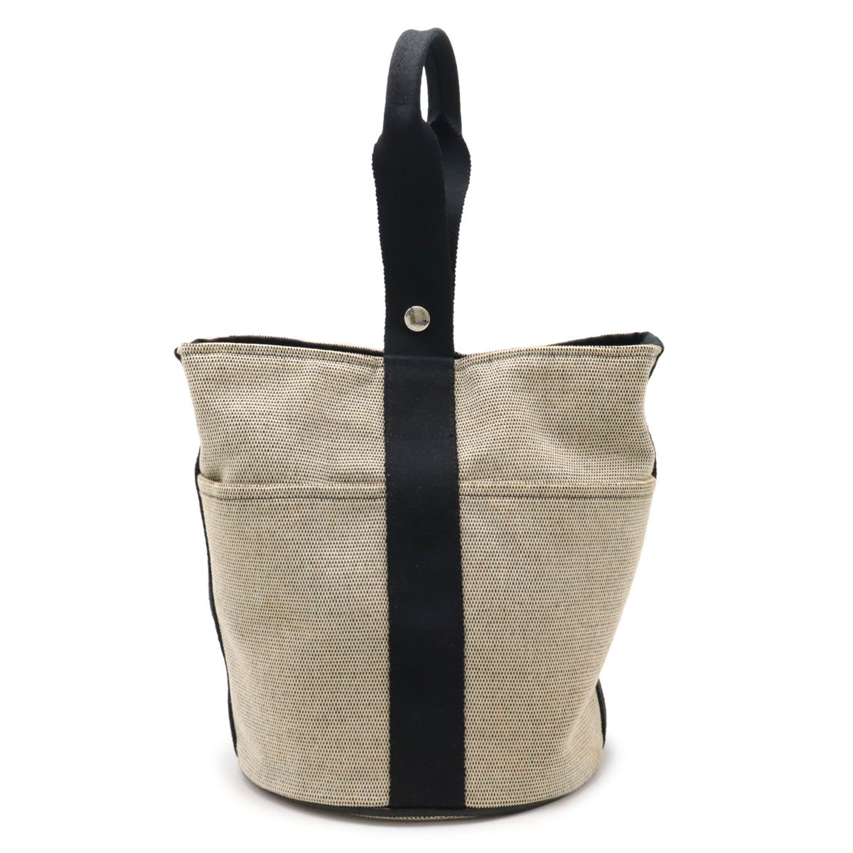 HERMES エルメス サクソーMM ハンドバッグ トワルアッシュ ベージュ ブラック 黒 シルバー金具