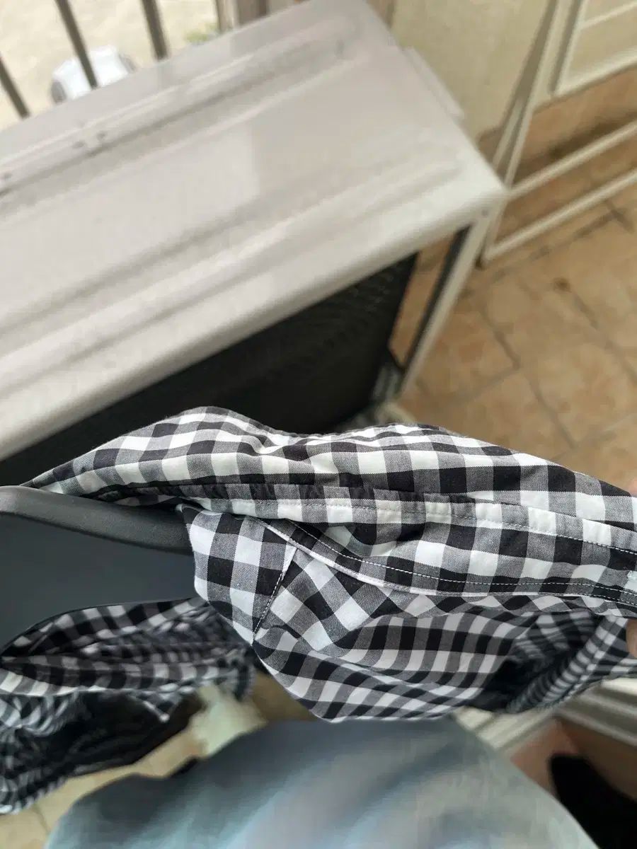 L ポータークラシック ロールアップシャツ ギンガムチェック 黒