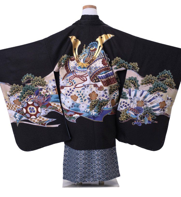 七五三 着物 男の子 五歳 正絹 13点フルセット 羽織袴セット 黒