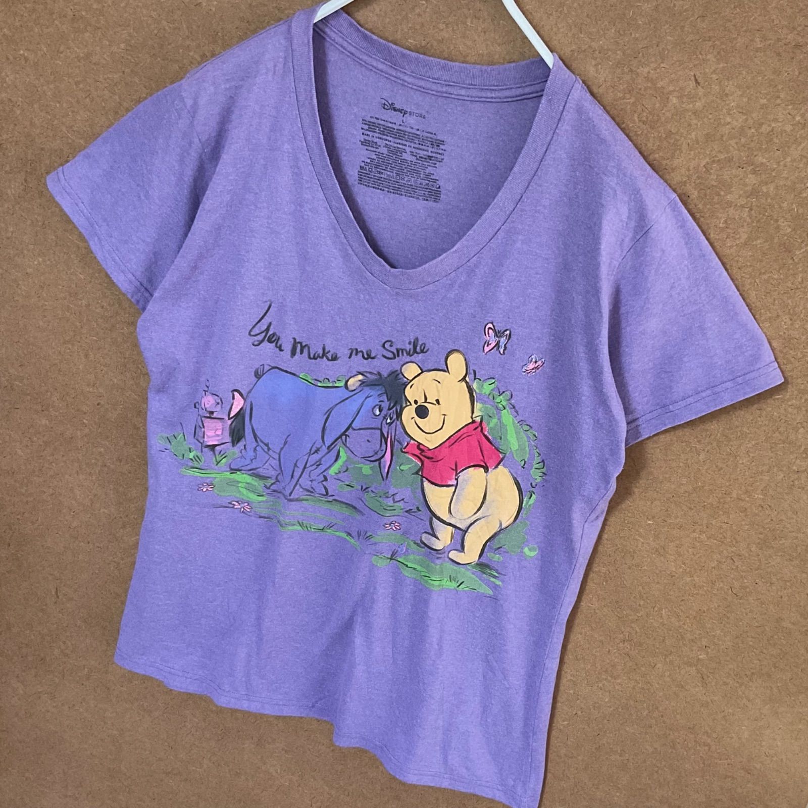 USA輸入古着 くまのプーさんWinnie the Pooh イーヨーEeyore 半袖Tシャツ 紫L