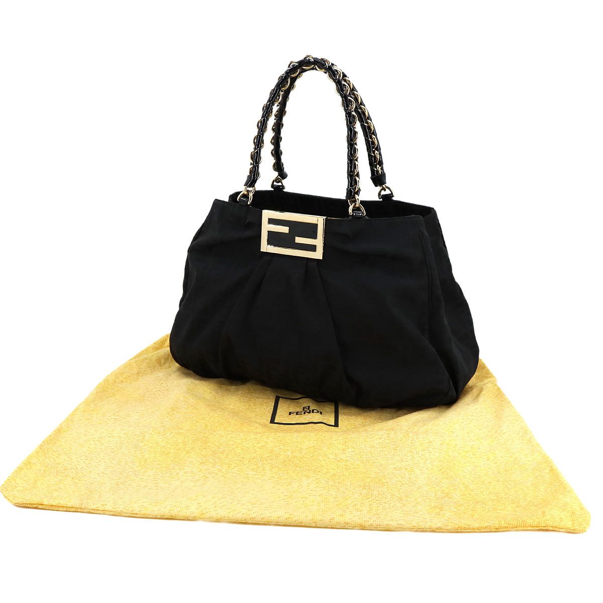 美品 フェンディ FENDI ズッカ柄 チェーン トート バッグ キャンバス 