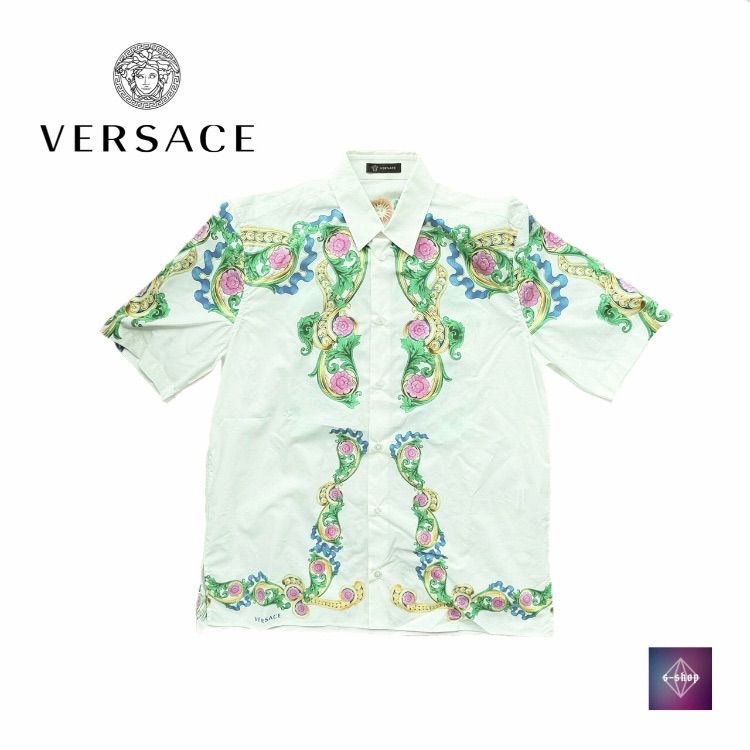 【美品】 Versace ヴェルサーチ フローラル ショートスリーブシャツ コットン フラワー 花 花柄 Flower Floral 38 メンズ  トップス CLG 027 178 617 283 中古
