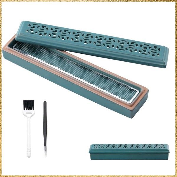 彡送料無料でお届け彡SSM-Green CEREMONY お香ホルダー セラミックインセンスホルダー アッシュキャッチャー付きスティック用 棺スタイルインセンスボックス 瞑想 ヨガ スパ ルームの装飾用 (グ