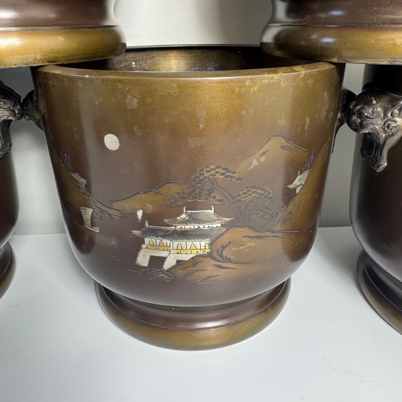 火鉢 彫刻風景デザイン 特大サイズ レトロ ヴィンテージ 骨董