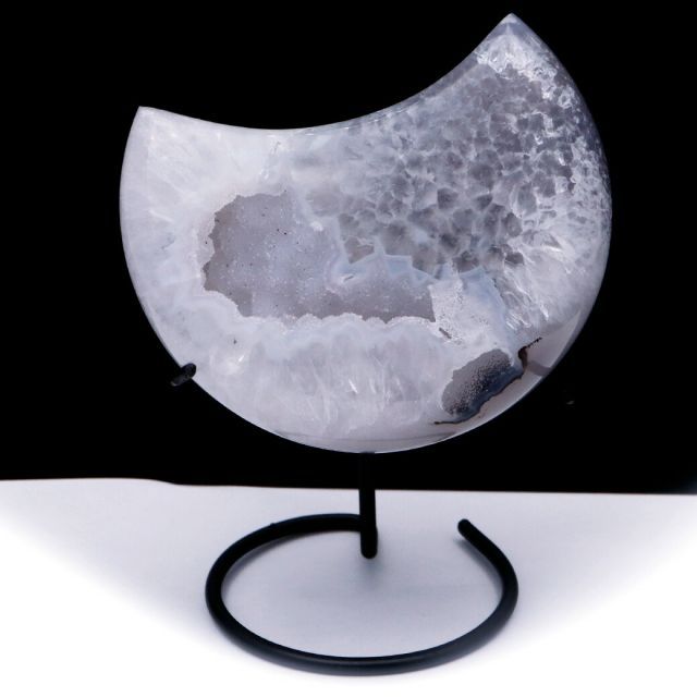 月 メノウ インテリア 夜桜瑪瑙 夜桜メノウ 黒桜瑪瑙 ムーン型 月型