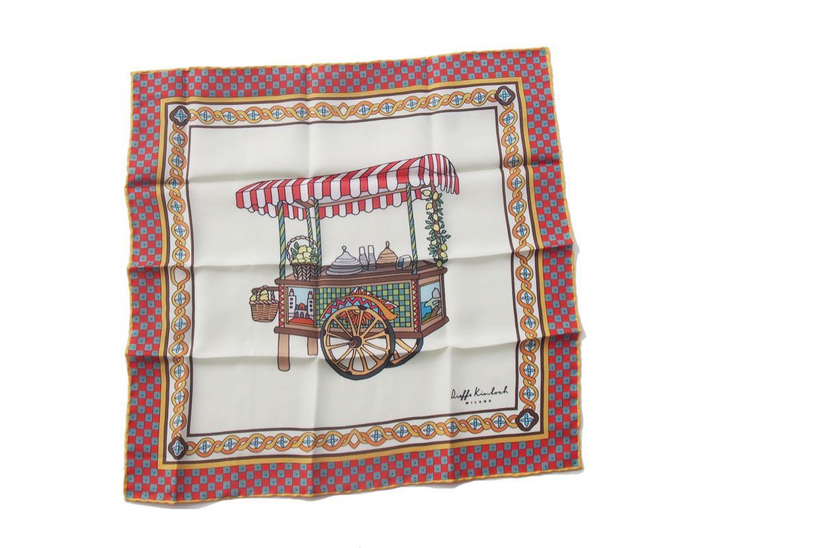 ｜ ｜キンロック｜Dieffe Kinloch｜ストリートワゴンモチーフプリントシルクスクエアスカーフ