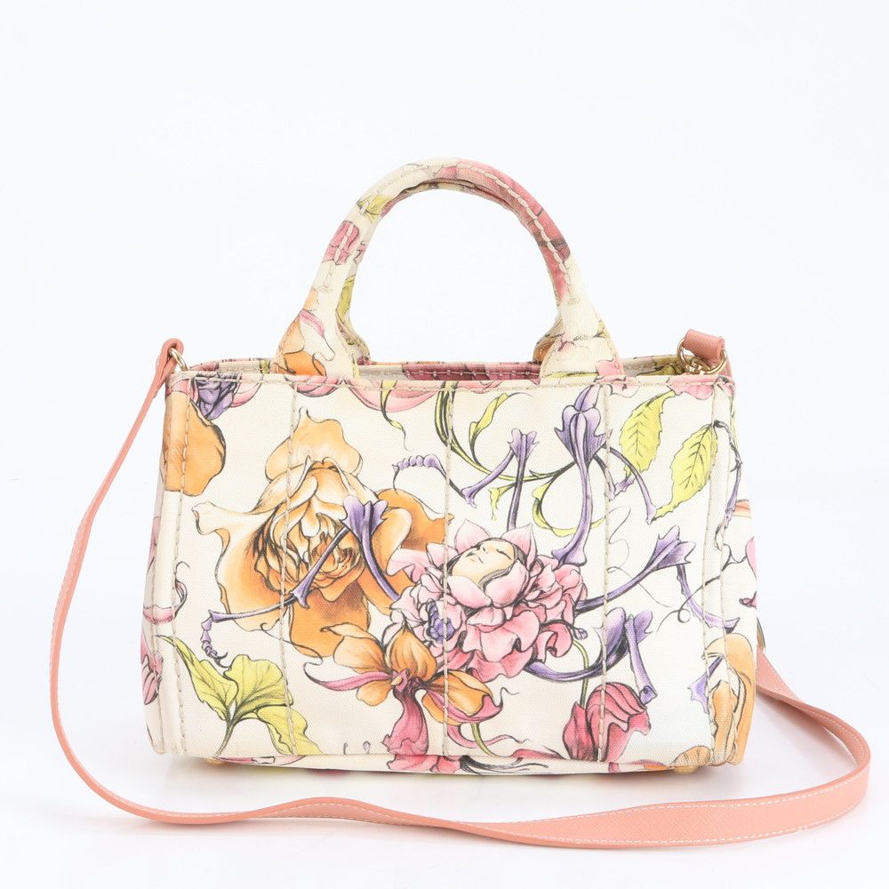 【入手困難・美品】PRADAプラダ カナパ 限定 花柄 2WAY ハンドバッグ 極美品 プラダ カナパ 三角ロゴ フラワー 花柄 レザー 2WAY