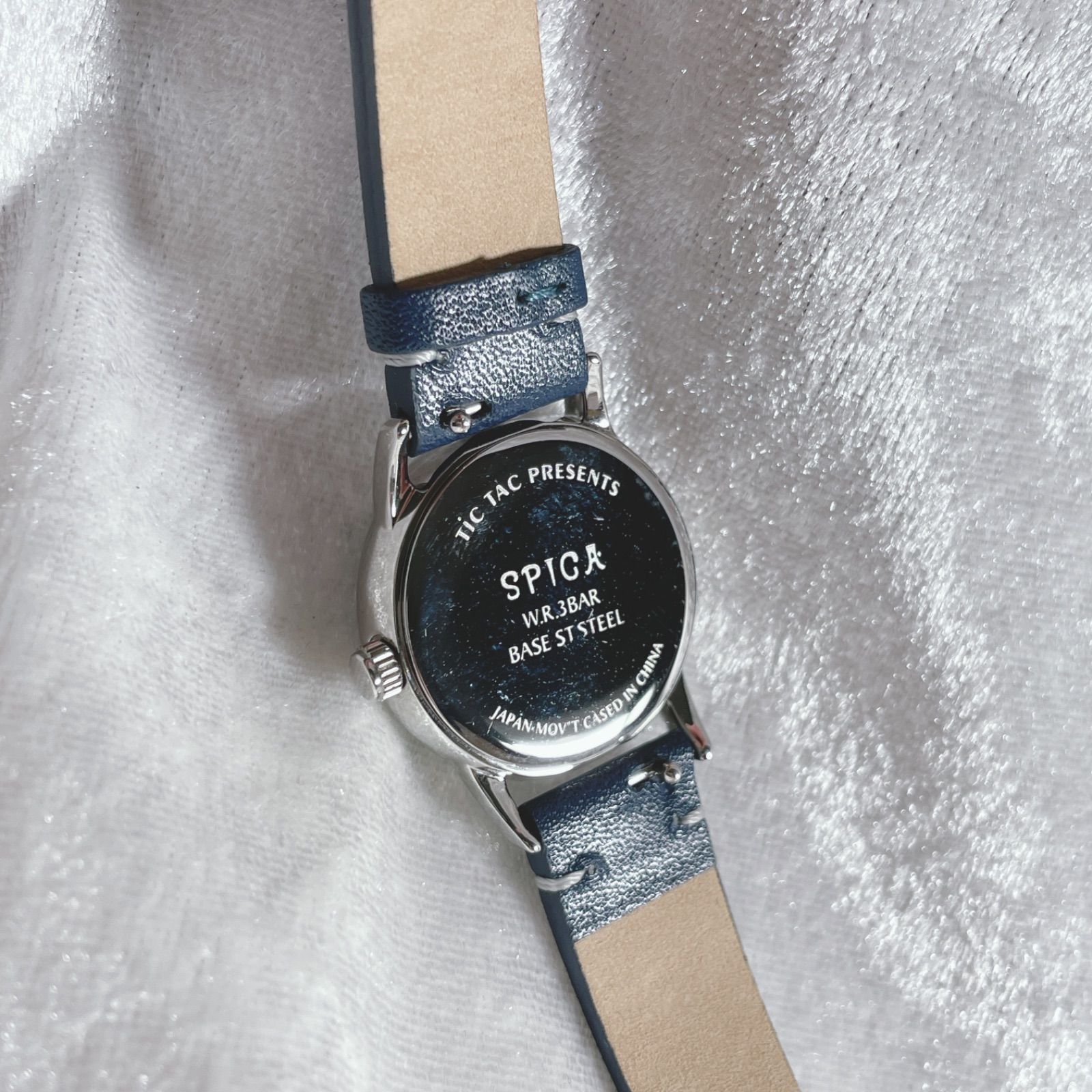 腕時計 SPICA 電池 レザーベルト ネイビー シルバー TiCTAC