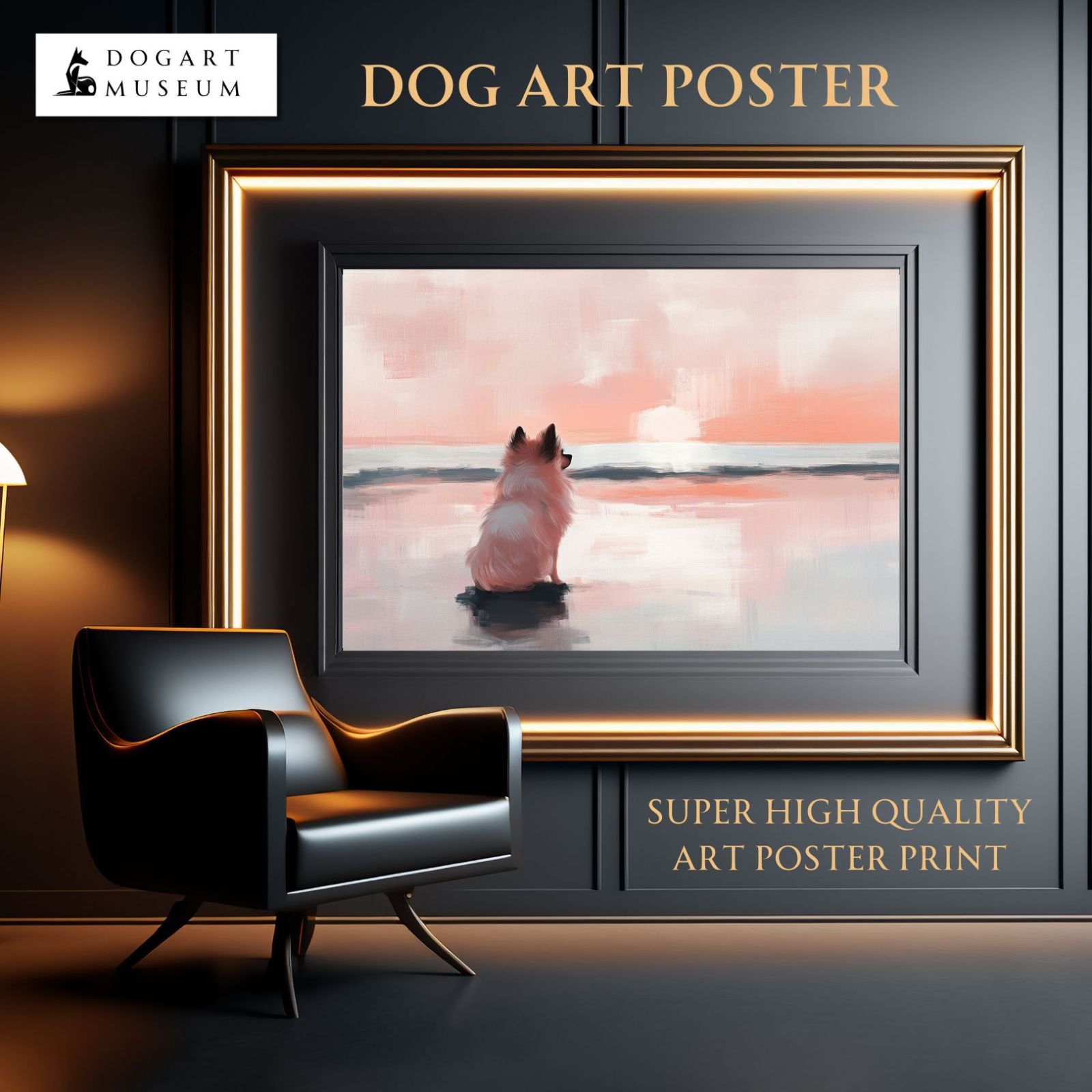 【サマーバケーション - ポメラニアン犬 No.3】日の出・夕日・朝日・ビーチ・サンセット・夏・海・うちの子記念日・ペットロス・アートポスター・犬の絵・犬のイラスト