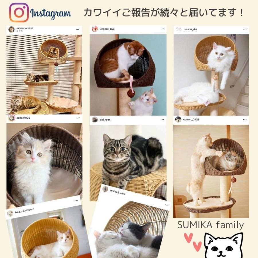 大好評 キャットタワー 据え置き 猫タワー おしゃれ 大型猫 多頭飼い 洗える ラタン 猫ハウス SUMIKA キャットタワー サルディーニャ