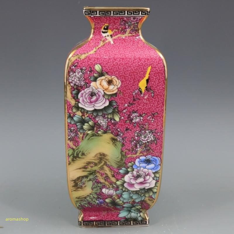 清代乾隆粉彩蒔金花鳥花瓶 景徳鎮 陶磁器 装飾品 現代