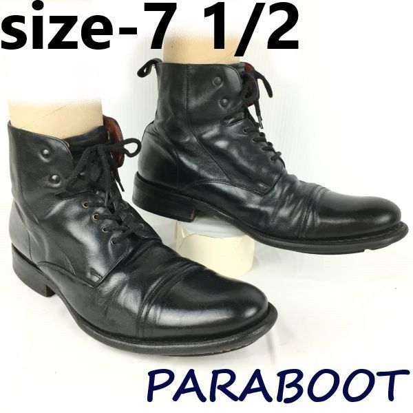 交換OK PARABOOT|パラブーツ ミリタリー|レースアップショートブーツ size7.5|26.0-26.5程度 黒|ブラック NEUILLY|フランス製 管No.YA210<sale>