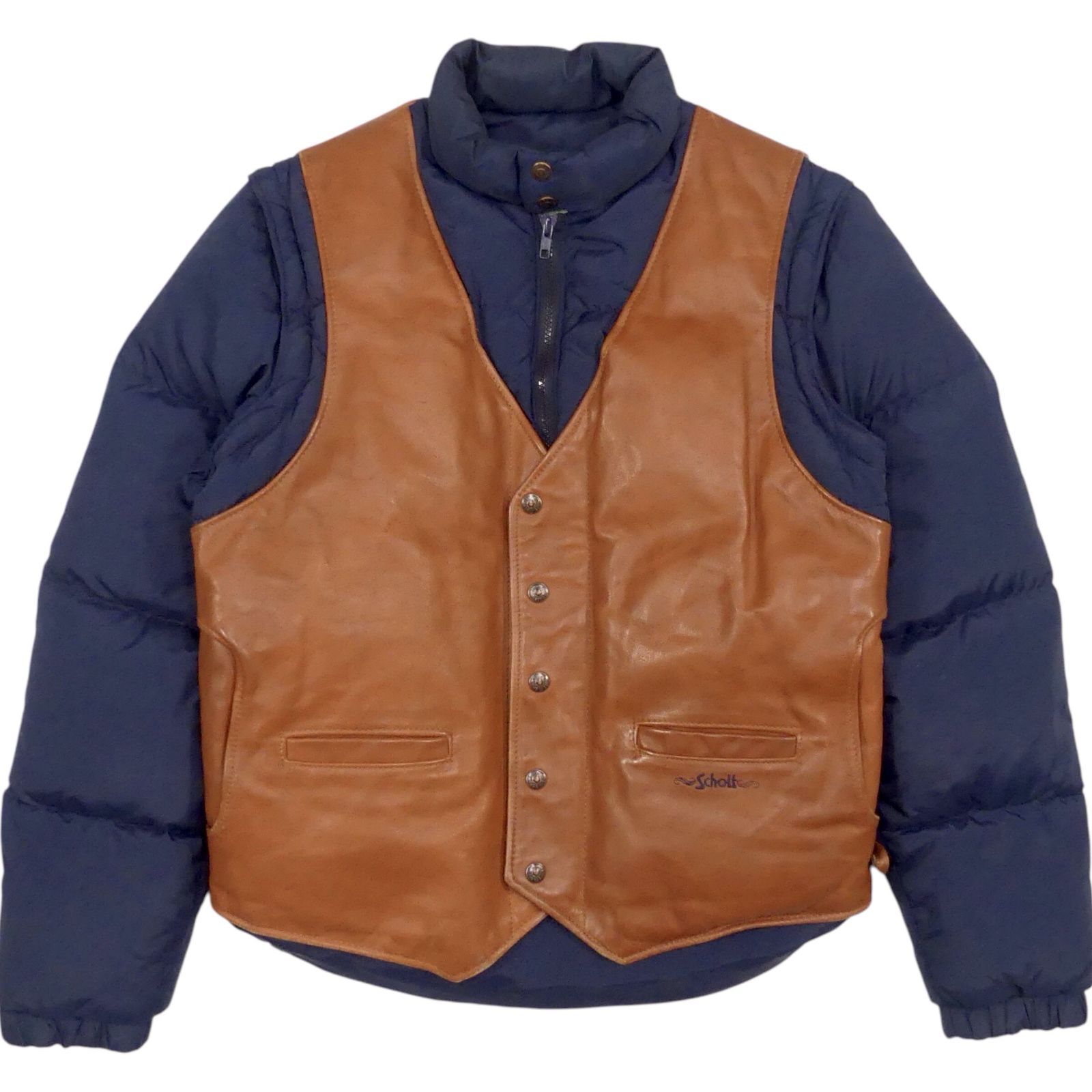 Osa Schott レザー×ダウン 2WAY ジャケット サイズ40 アメリカ製 Schott ショット ダウンジャケット 40 レザー L