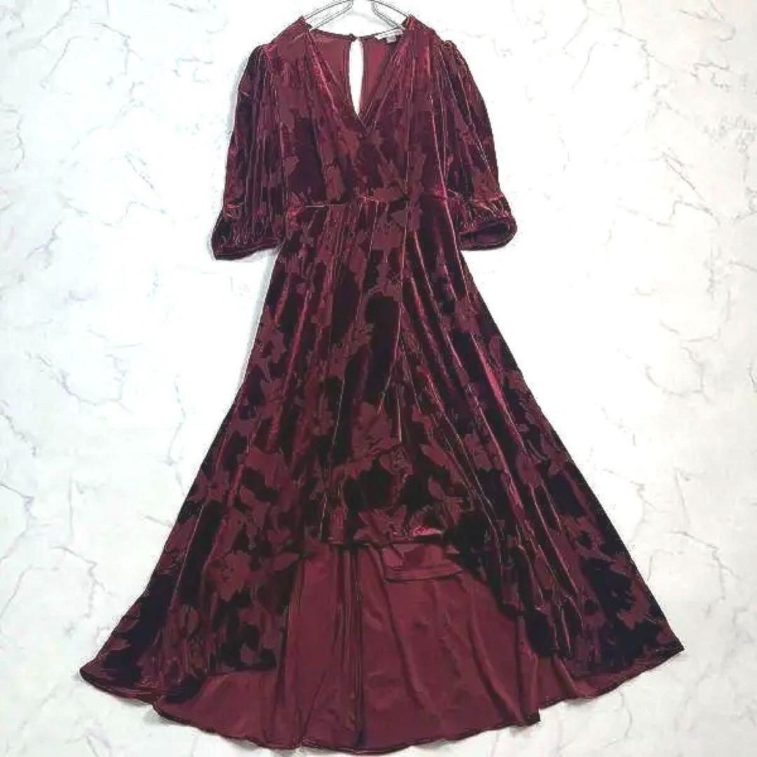 カルバンクライン ベロアワンピース 着丈119 マキシ 花柄 B0421