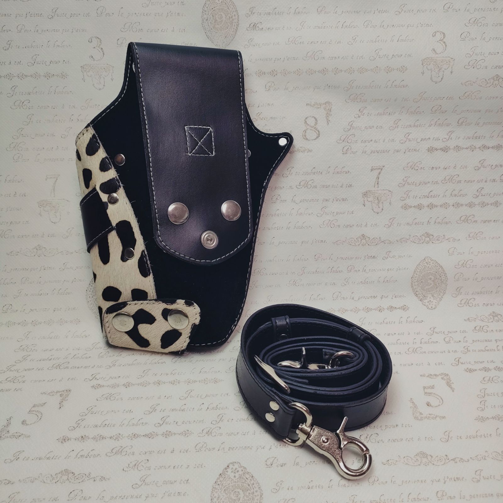 本革×ハラコ ストア ダルメシアン柄 シザーケース 5丁用 新品 シザー