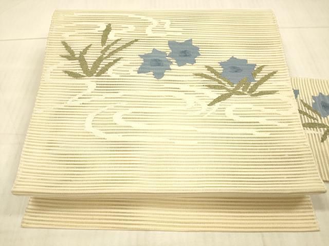 平和屋着物＊夏物 絽綴れ 八寸名古屋帯 流水草花文 銀糸 正絹 DAAY8011cm