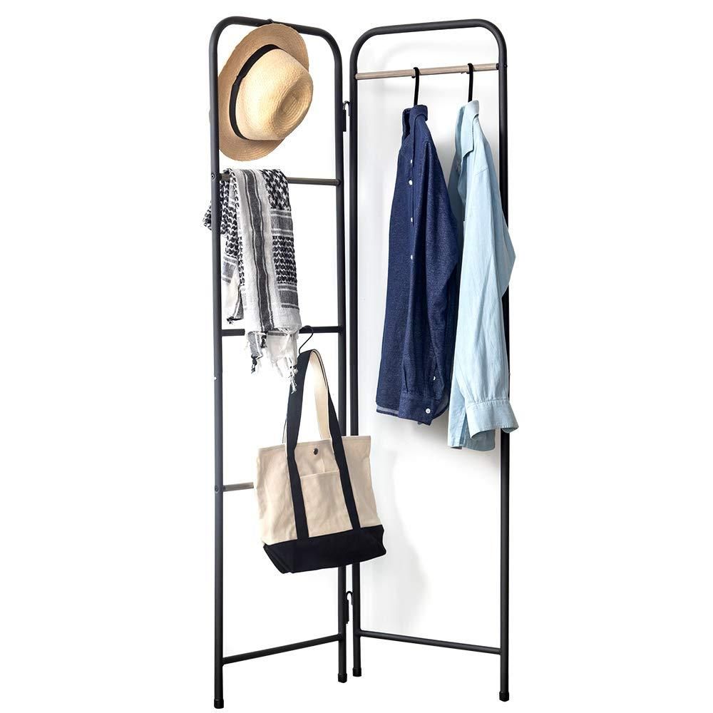 【新品・5営業日で発送】IRISOHYAMA アイリスオーヤマ アイリスオーヤマ ハンガーラック 折りたたみタイプ マットブラック S字フック付き 耐荷重5kg 幅67×奥行35×高さ150c...