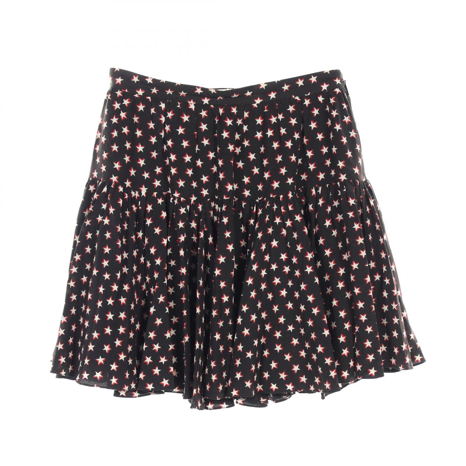 サンローランパリ SAINT LAURENT PARIS スカート 549905 ブラックxスター柄 シルク ミニスカート レディース Used A