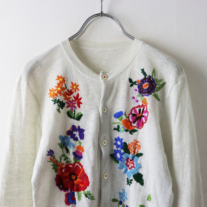 45R★鮮やか 花柄のギマカーディガン 45R 45rpm フォーティファイブアール 花刺繍 ギマニットカーディガン
