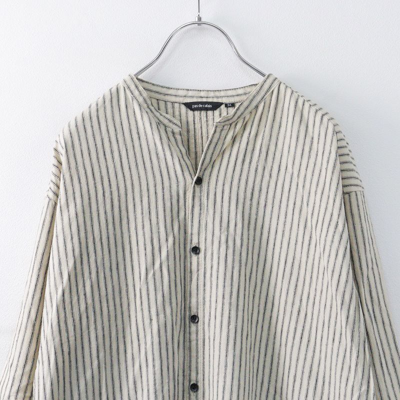 パドカレ pas de calais ストライプバンドカラーシャツ