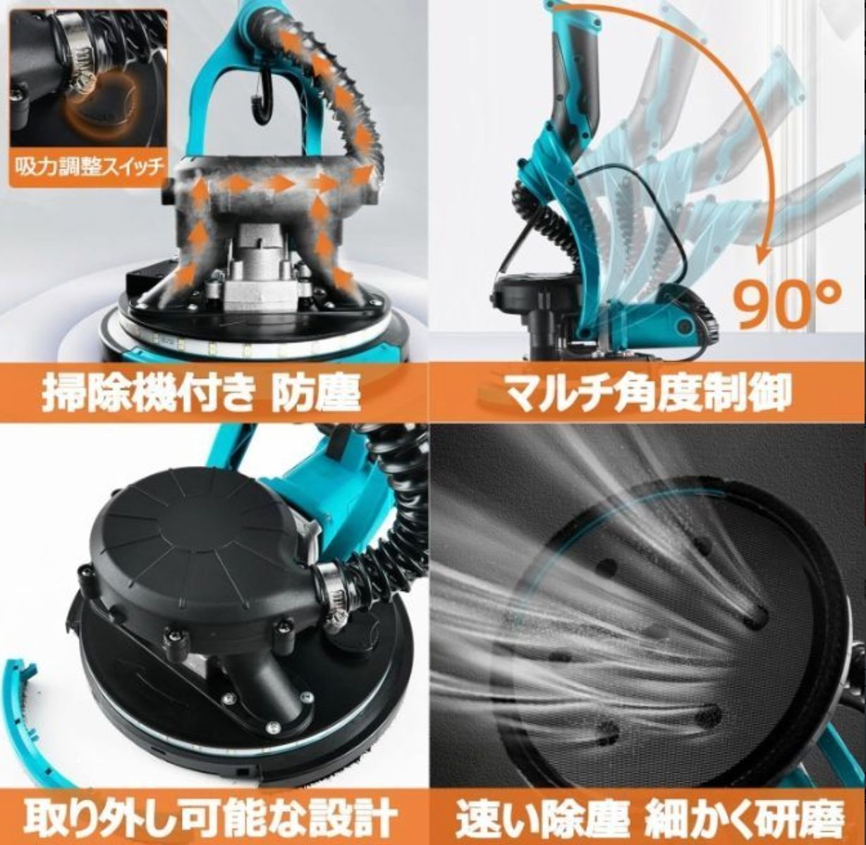 電気ドライウォールサンダー 折りたたみ式 1250W 電気乾式壁サンダー 800-1800RPM•6段階変速 LEDライト 自動掃除機付き  1.54-2M伸縮可 ポールサンダー ディスクサンダー 天井と壁用 6枚の交換可能なサンドペーパー付属し - メルカリ