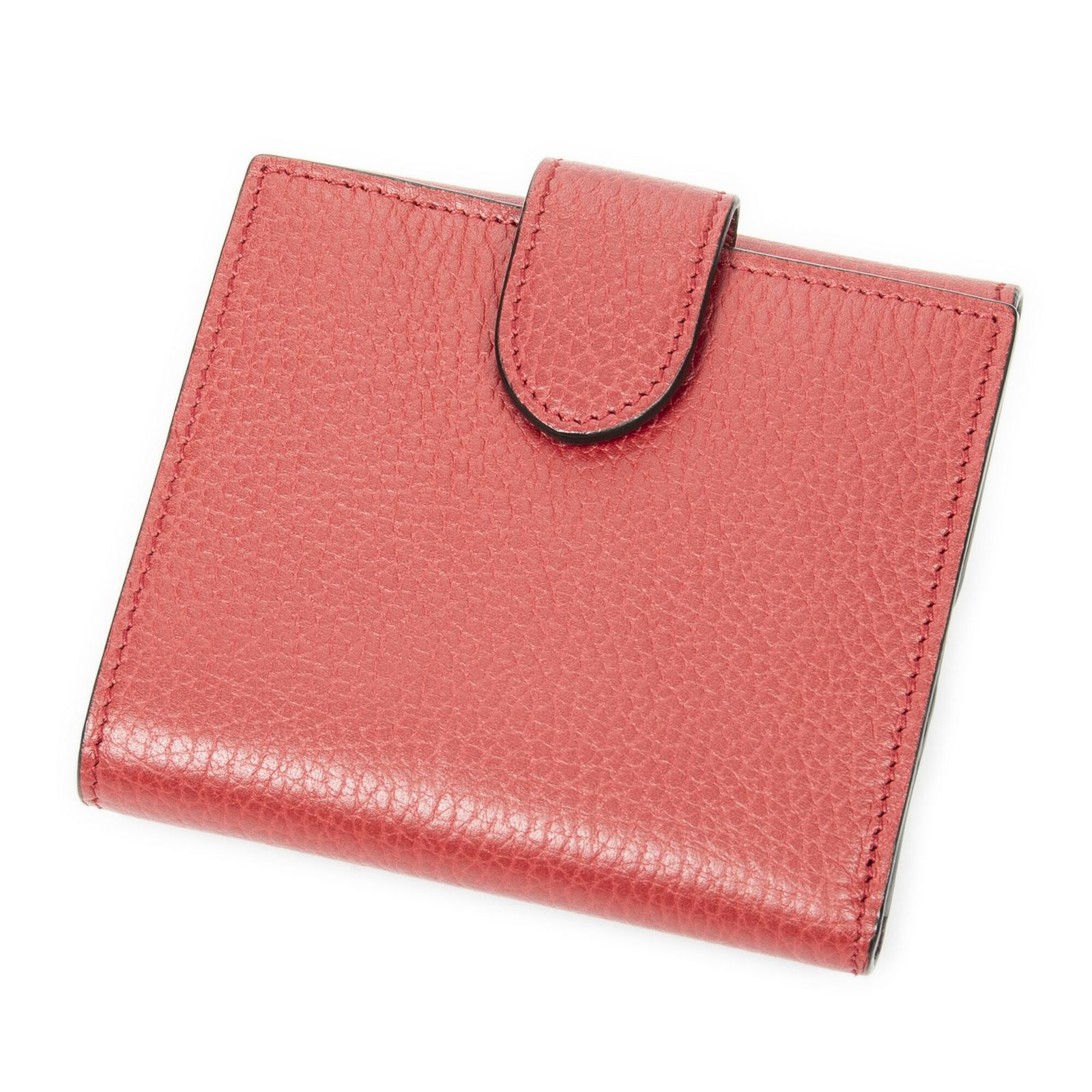 GUCCI グッチインターロッキングGコンパクトウォレット赤グレインカーフスキンレザーA