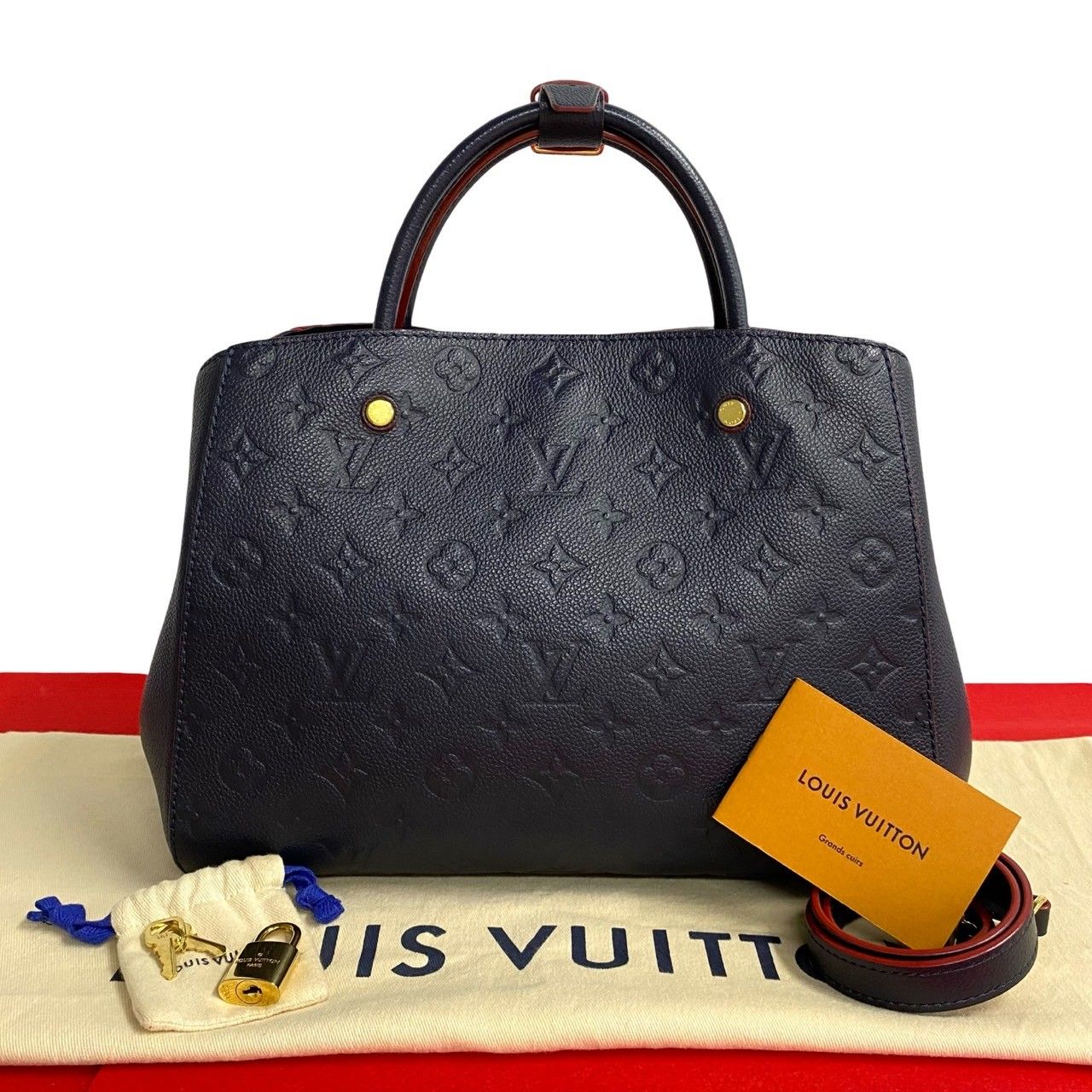 極美品 袋 鍵付 LOUIS VUITTON ルイヴィトン モンテーニュBB モノグラムアンプラント レザー 2way ハンドバッグ ショルダーバッグ  紺 92865 - メルカリ